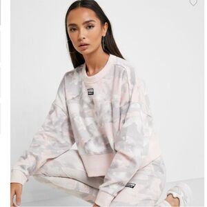 Adidas Originals Pink Camouflage Cropped Pullover Sweatshirt